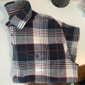 Point Zéro / Plaid Button-Up Shirt in Navy, Cream & Burgundy Sz XXL